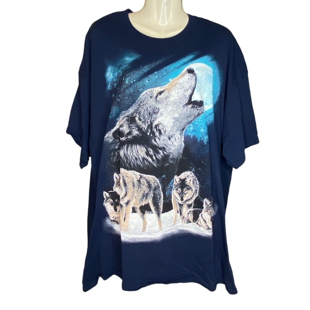Wolves Moon Howl NO TAG NO Care Info Blue T shirt READ DETAILS